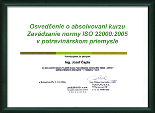 Osvedenie ISO 22 000