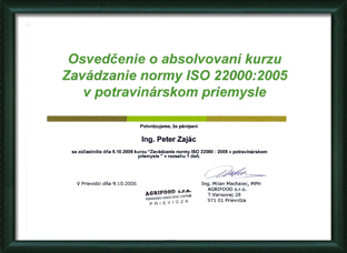 Osvedenie ISO 22000