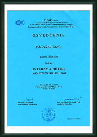 Intern audtor poda STN EN ISO 9001: 2001